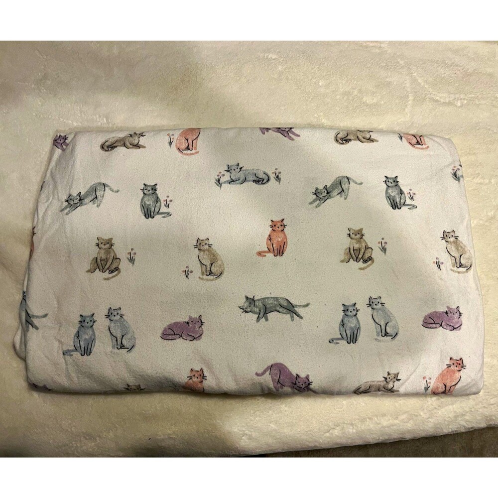 Cuddl Duds flannel full flat Sheet only Pastel Cat Print Bedding